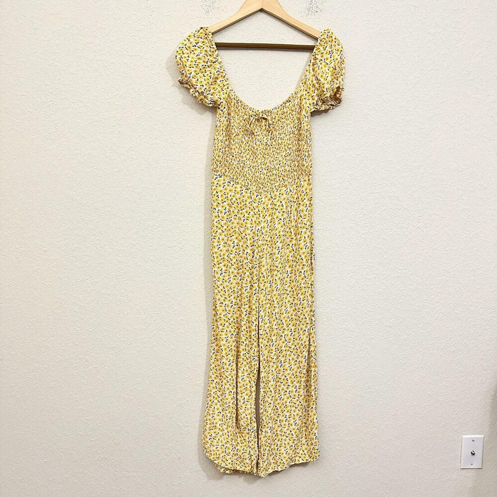 Faithfull The Brand Laszlo Smocked Jumpsuit Yellow Floral Wide Leg